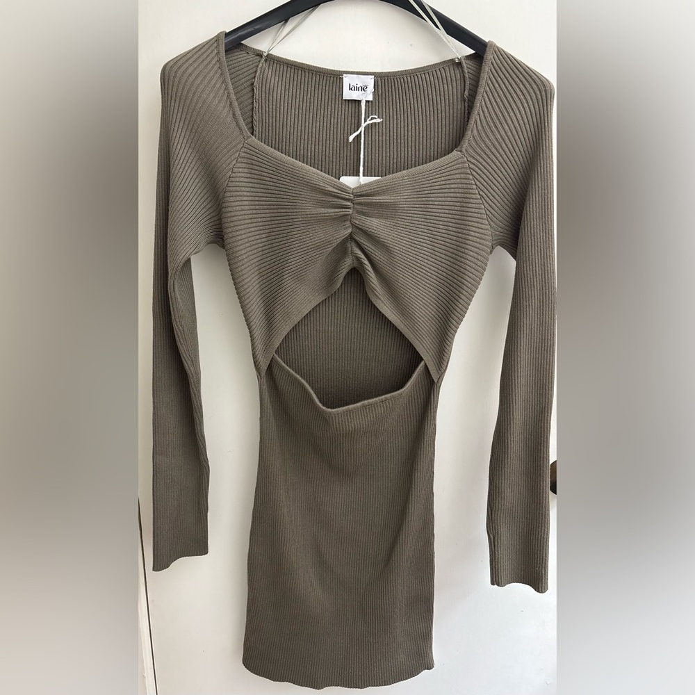 Olive Ribbed Knit Dress